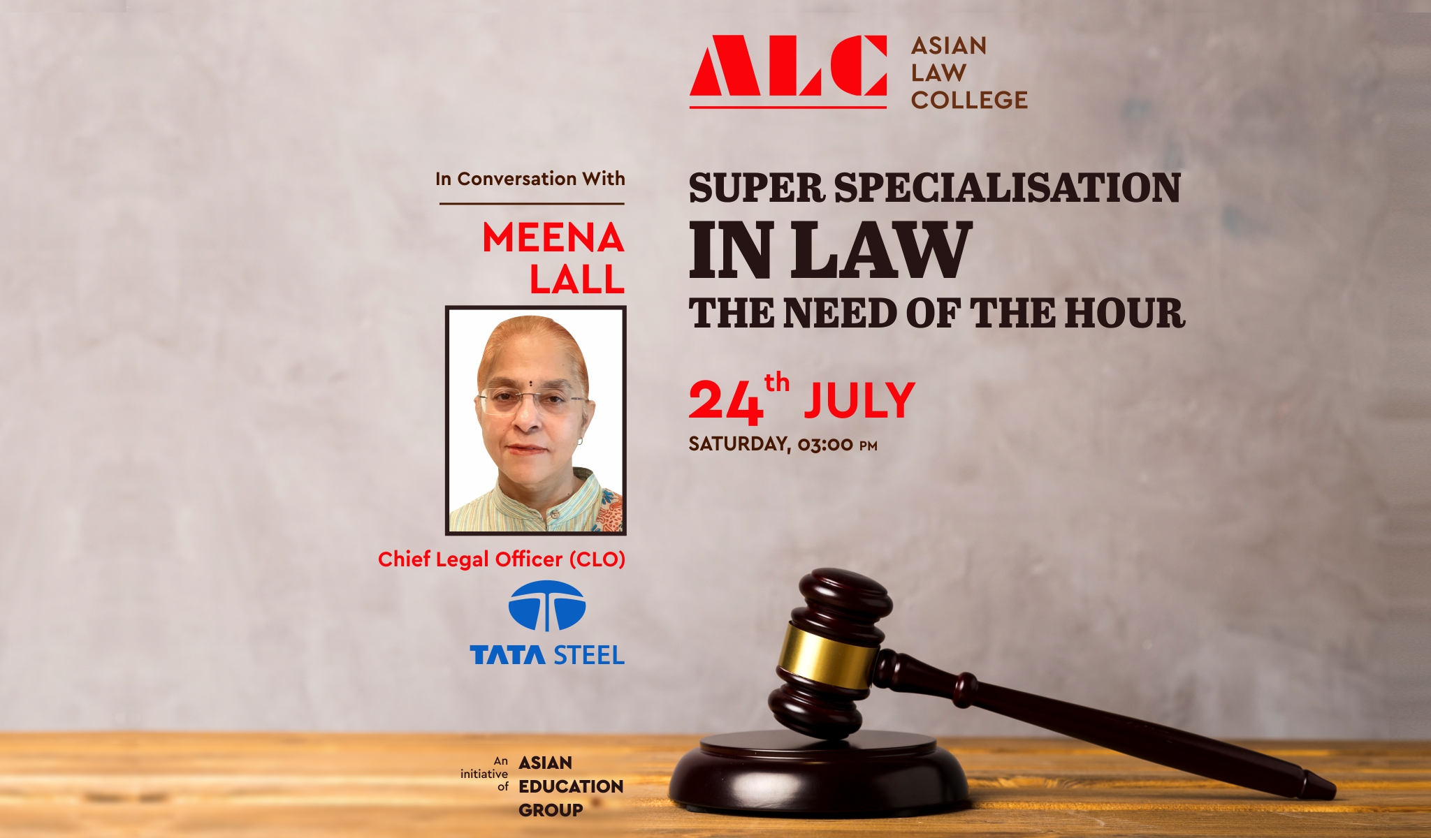 Ms. MEENA LALL, Chief Legal Officer, TATA Steels Ltd. proffers an eye-opener live session on "Super Specialization in Law: The Need of the Hour" at Asian Law College!